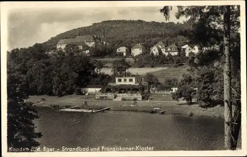 Ak Kadaň Kaaden an der Eger Reg. Aussig, Strandbad und Franziskanerkloster