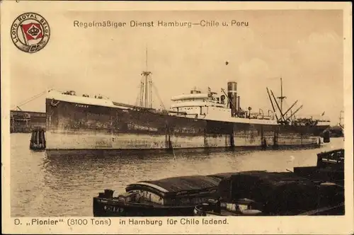 Ak Dampfer Pionier in Hamburg, Linie Hamburg - Chile und Peru, Lloyd Royal Belge