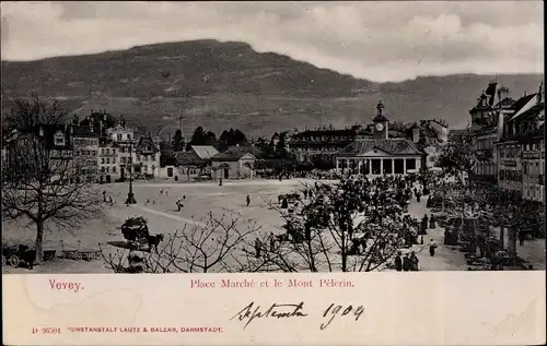 Ak Vevey Kanton Waadt, Place Marche et le Mont Pelerin
