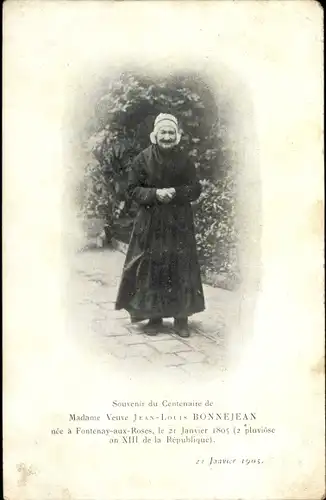 Ak Madame veuve Jean Louis Bonnejean, Centenaire