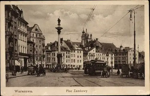 Ak Warszawa Warschau Polen, Plac Zamkowy, Straßenbahn