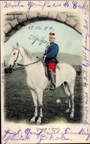 Ak Chasseur a cheval, französischer Soldat auf einem Pferd, Jäger