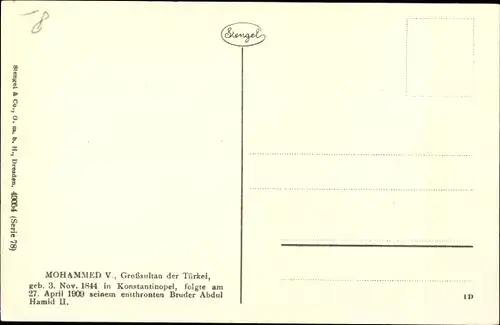Künstler Ak Mohammed V, Großsultan der Türkei, Portrait