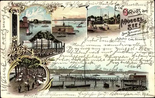 Litho Berlin Köpenick Friedrichshagen, Bad Bellevue, Müggelsee