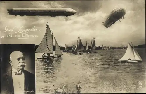 Ak Ferdinand Graf von Zeppelin und seine Luftkreuzer, Segelyachten