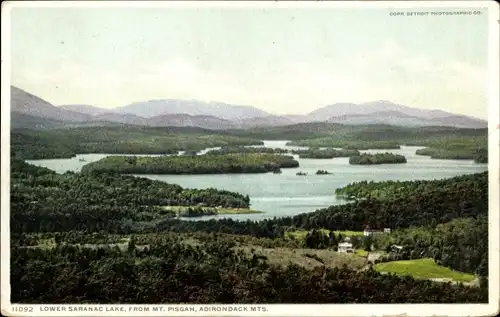 Ak New York USA, Lower Saranac Lake, vom Mount Pisgah, Adirondack Mountains
