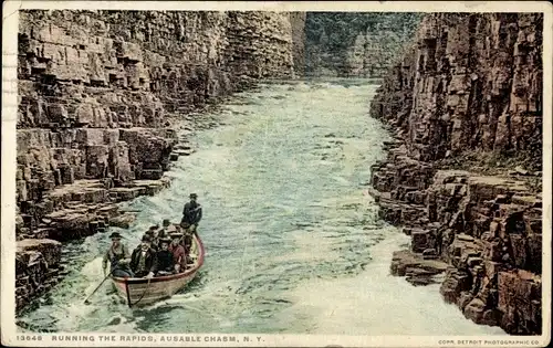 Ak New York USA, die Stromschnellen laufen, Ausable Chasm