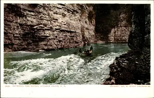 Ak New York USA, Einfahrt in die Stromschnellen, Ausable Chasm