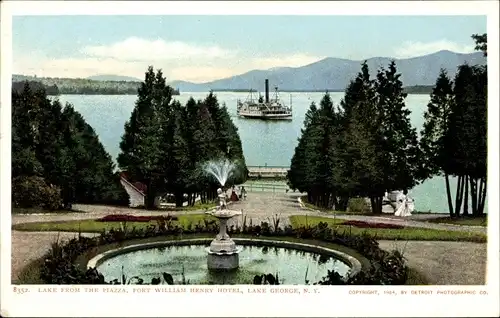 Ak Lake George New York USA, See von der Piazza, Fort William Henry Hotel