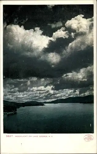 Ak Lake George New York USA, Mondlicht am Lake George