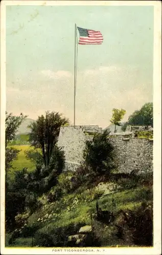 Ak New York USA, Fort Ticonderoga, Flagge