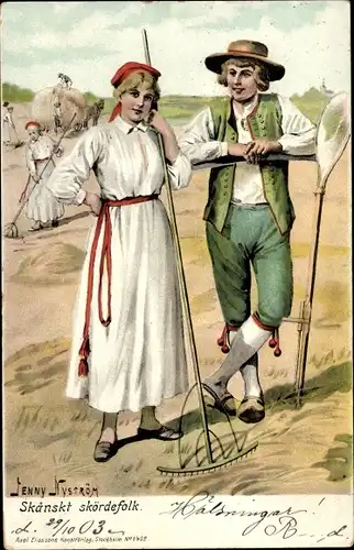 Künstler Litho Nyström, Jenny, Schweden in Volkstrachten, Bauern
