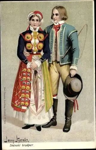 Künstler Litho Nyström, Jenny, Schwedisches Brautpaar, Trachten