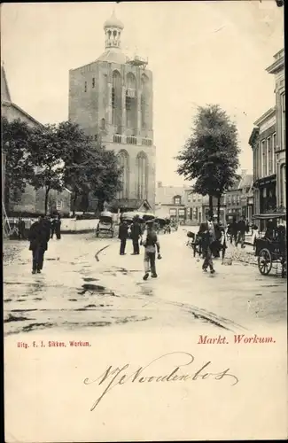 Ak Workum Friesland Niederlande, Markt, Turm