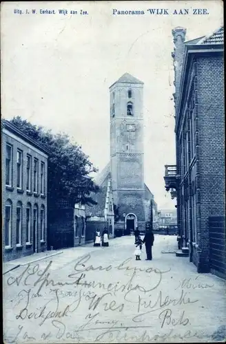 Ak Wijk aan Zee Beverwijk Nordholland Niederlande, Straße, Kirche