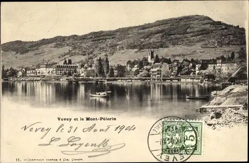 Ak Vevey Kanton Waadt, Blick auf die Stadt und Mont Pelerin