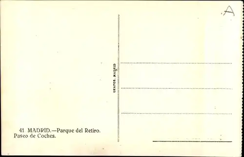 Ak Madrid, Spanien, Retiro-Park, Paseo de Coches