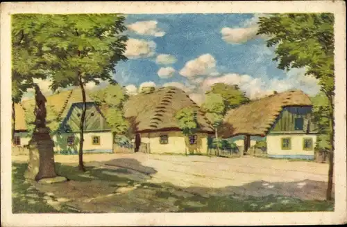 Künstler Ak Selak, S., Dorfansicht, Wohnhäuser, Bäume