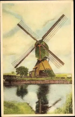 Ak Niederländische Windmühle, Fluss