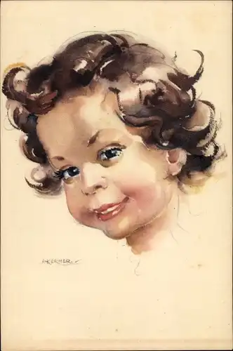 Künstler Ak Kermer, A., Kind-Portrait, Lockige Haare