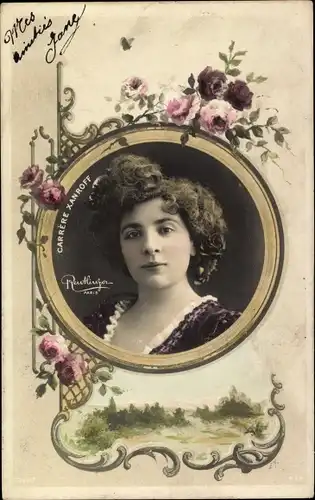 Passepartout Ak Schauspielerin Carrére Xanroff, Portrait, Reutlinger