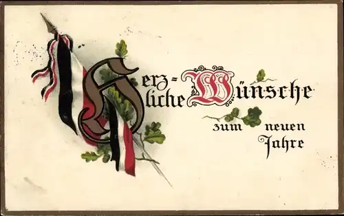 Ak Glückwunsch Neujahr, Glücksklee, Fahne