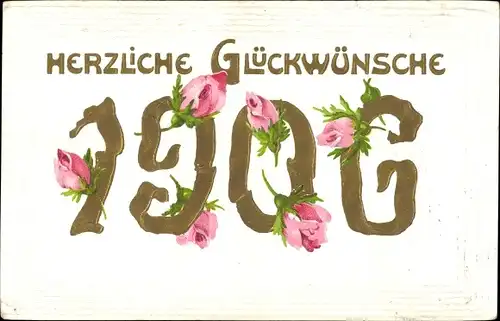 Präge Ak Glückwunsch Neujahr 1906, Rosen