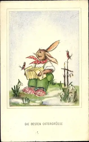Ak Glückwunsch Ostern, Osterhase spielt Musikinstrument