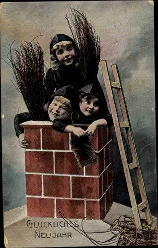 Ak Glückwunsch Neujahr, Schornsteinfeger, Schornstein, Leiter