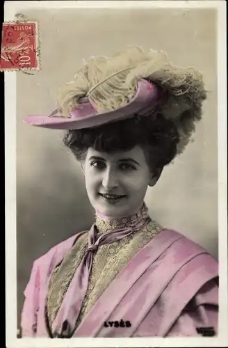 Ak Schauspielerin Lysès, Portrait mit Hut