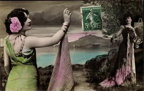 Ak Malerin an der Staffelei mit Modell