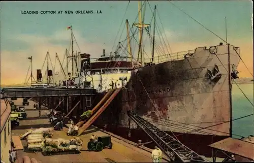 Ak New Orleans Louisiana USA, Baumwolle wird geladen