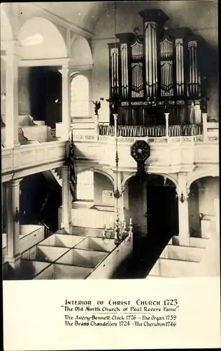 Ak Boston Massachusetts USA, Innenraum der Christ Church 1723