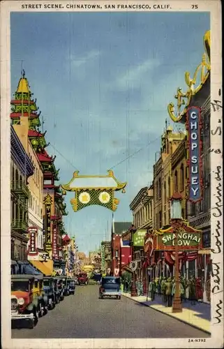 Ak San Francisco Kalifornien USA, Chinatown, Straßenszene