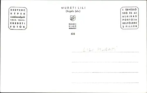 Ak Schauspielerin Lili Muráti, Portrait, Autogramm