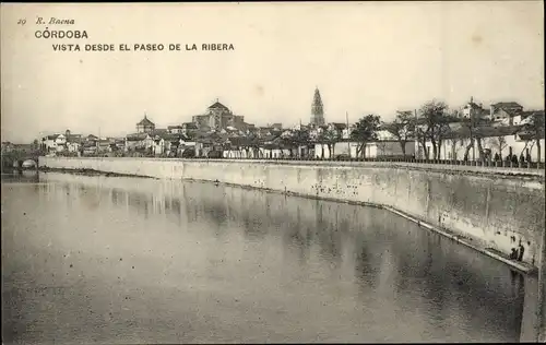 Ak Cordoba Andalusien Spanien, Blick vom Paseo de la Ribera