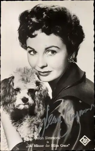 Ak Schauspielerin Jean Simmons, Portrait mit Pudel, Die Männer der Hilda Crane