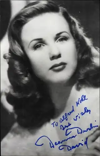 Foto Ak Schauspielerin Deanna Durbin David, Portrait, Autogramm