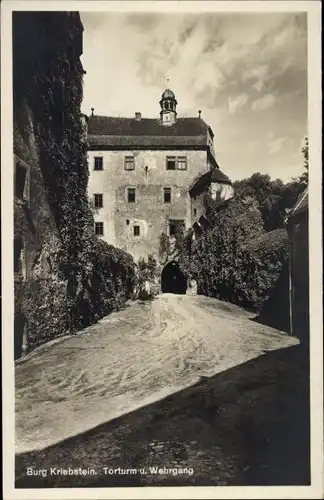 Ak Kriebstein in Sachsen, Burg Kriebstein, Torturm, Wehrgang