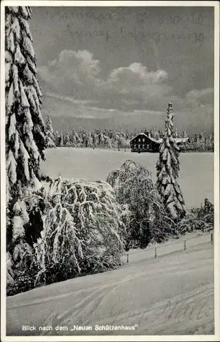 Ak Schöneck im Vogtland, Neues Schützenhaus, Winteransicht