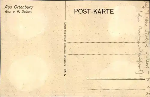 Künstler Ak R. Dellian, Ortenburg Niederbayern, Holzgebäude