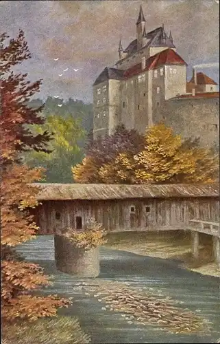 Künstler Ak Reukauff, Kriebstein Sachsen, Herbstimmung, Burg Kriebstein