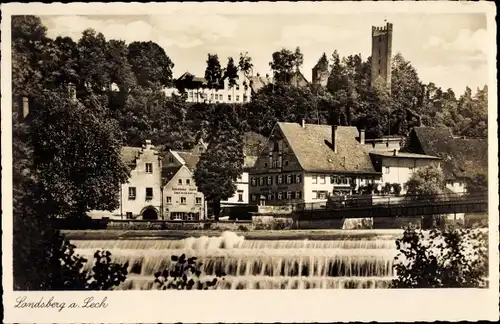 Ak Landsberg am Lech Oberbayern, Teilansicht, Wehr