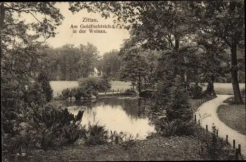 Ak Zittau in Sachsen, Goldfischteich, Weinau