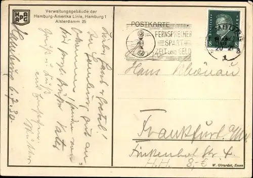 Ak Hamburg, Verwaltungsgebäude der Hamburg-Amerika Linie, Alsterdamm 25