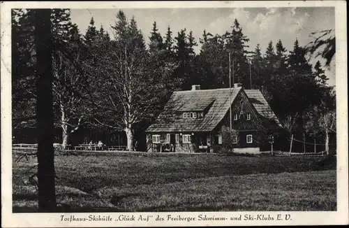 Ak Holzhau Rechenberg Bienenmühle Erzgebirge, Torfhaus, Skihütte "Glück Auf"