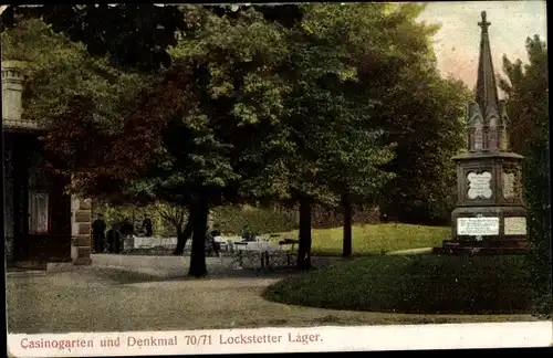 Ak Lockstedt in Holstein, Lockstedter Lager, Casinogarten und Denkmal 1870/71