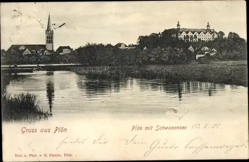 Ak Plön, Blick auf die Stadt, Schwanensee, Turm