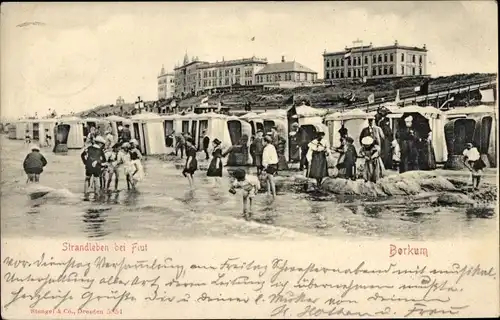 Ak Insel Borkum Ostfriesland, Strandleben bei Flut