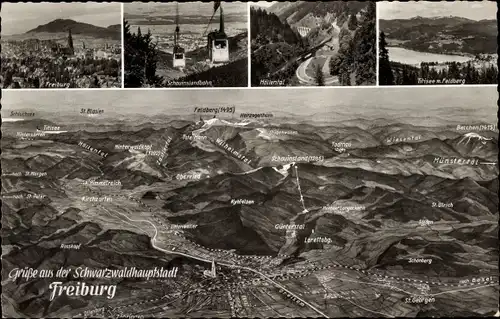 Landkarten Ak Freiburg im Breisgau, Titisee, Bergbahn
